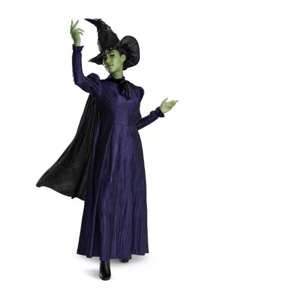 Wicked Witch Elphaba Halloween Costume 4/6 Purple Dress, Cape, Hat 3 Pc Girls - Picture 1 of 7